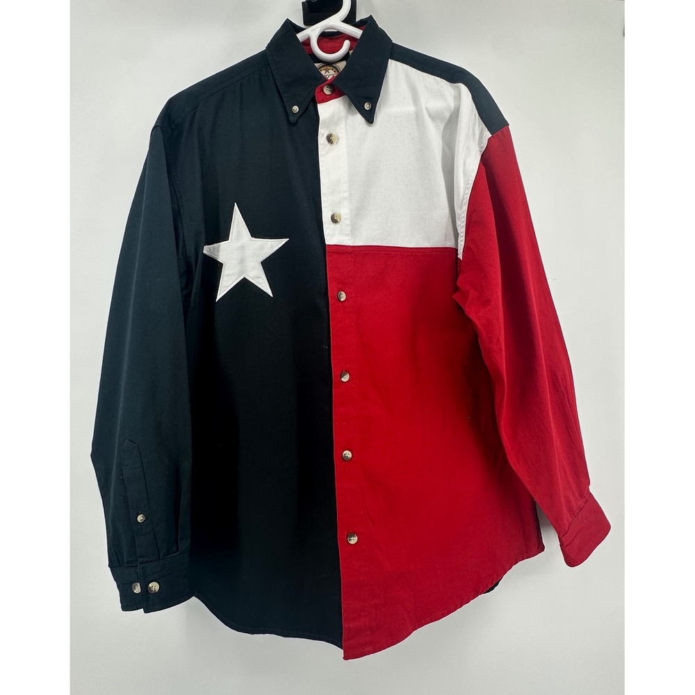 VTG Texas Authentic Dry Goods Mens Colorblock Lone Star State Flag Shirt Large L
